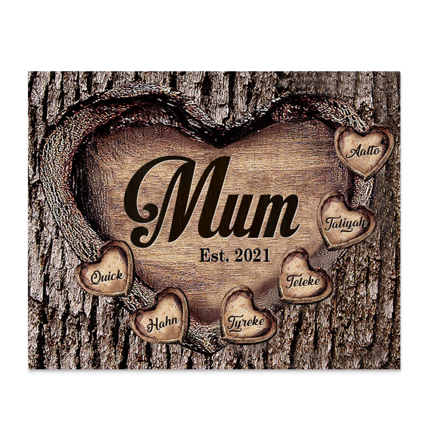 6 Names - Personalised Mum Wooden Plaque Custom Date & Names Home Decoration Hearts Gift for Mother-Jessemade AU