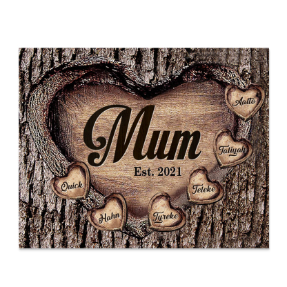 6 Names - Personalised Mum Wooden Plaque Custom Date & Names Home Decoration Hearts Gift for Mother-Jessemade AU