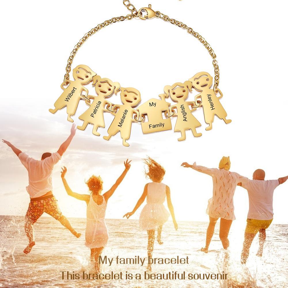 Customised with 5 Children Charms Bracelet Engraved Names Bracelet Gifts for Mom-Jessemade AU