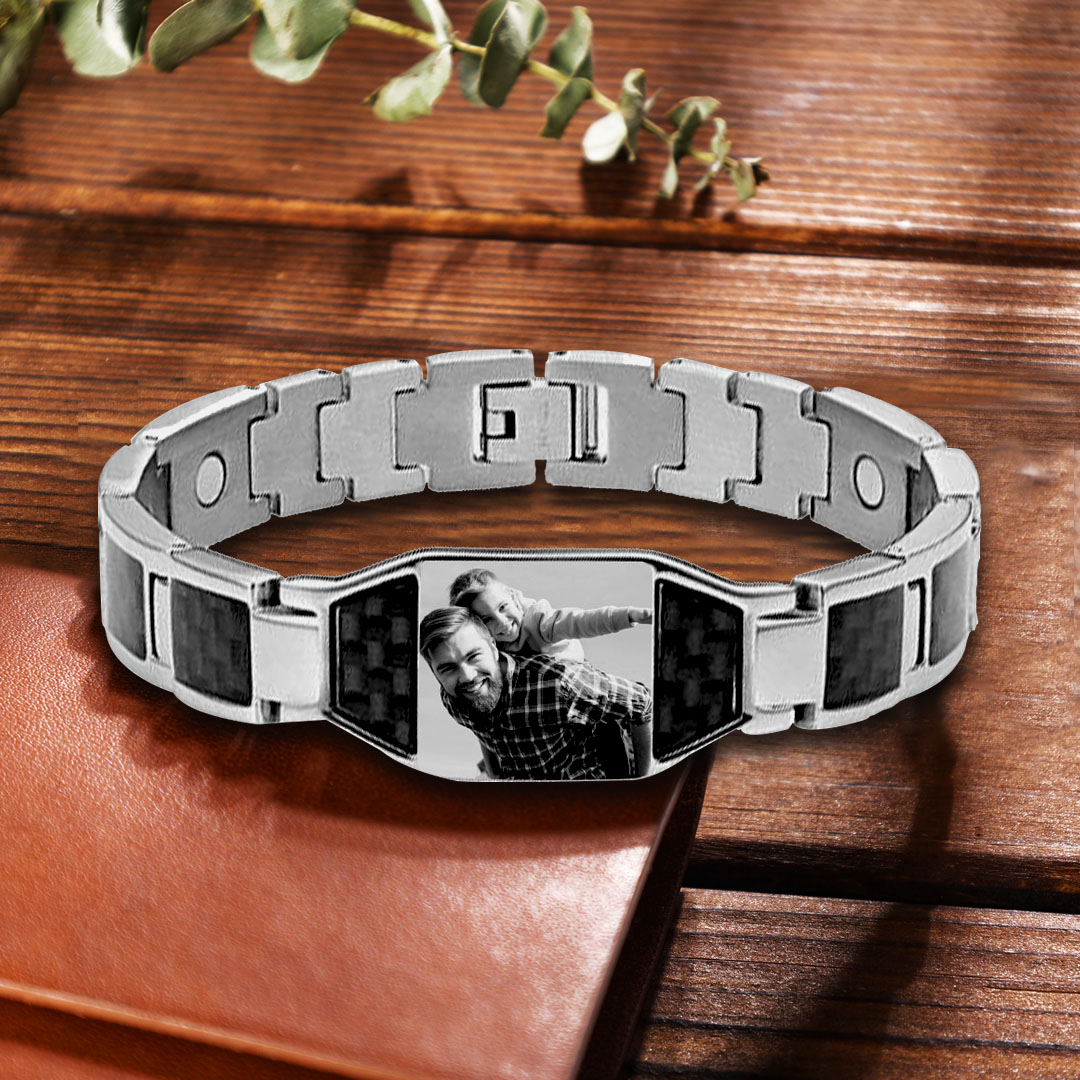 Personalised Bracelet Custom Photo ID Bar Men's Bracelet Bangle Gifts For Him-Jessemade AU
