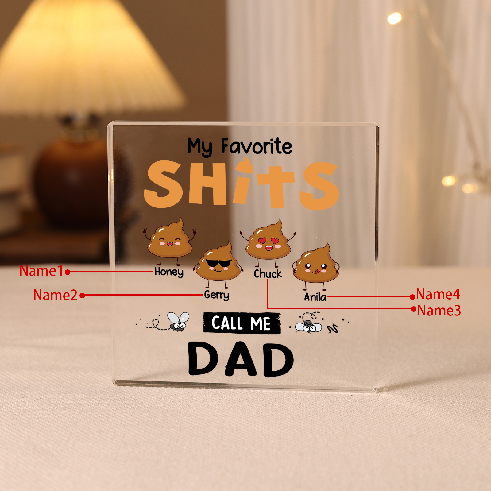 4 Names - Personalised Acrylic Square Keepsake Funny Rectangle Plaque Father's Day Creative Gift for Dad-Jessemade AU