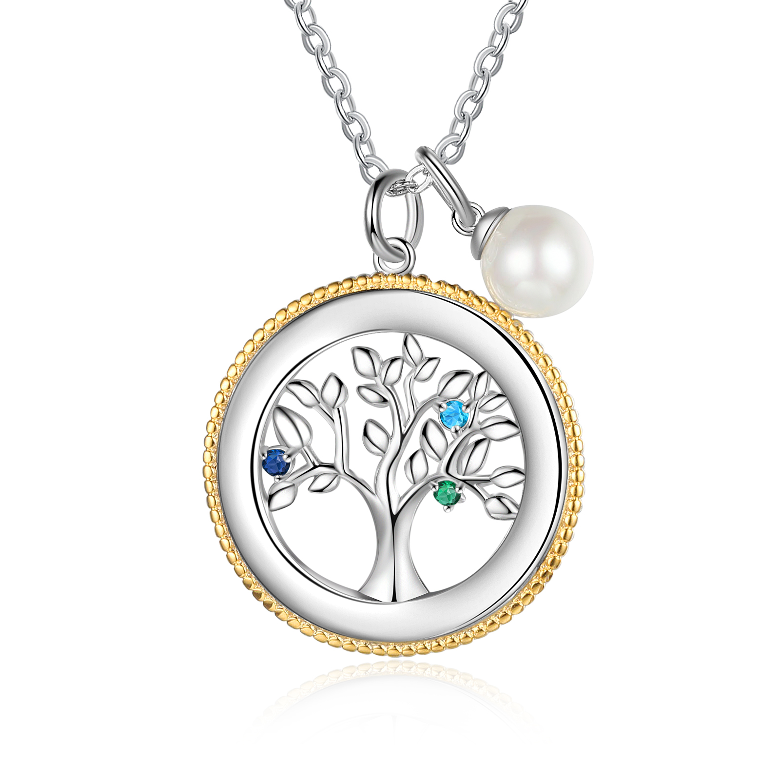 Personalised Family Tree Necklace With 3 Birthstones Engraved Names Necklace Gift For Women-Jessemade AU