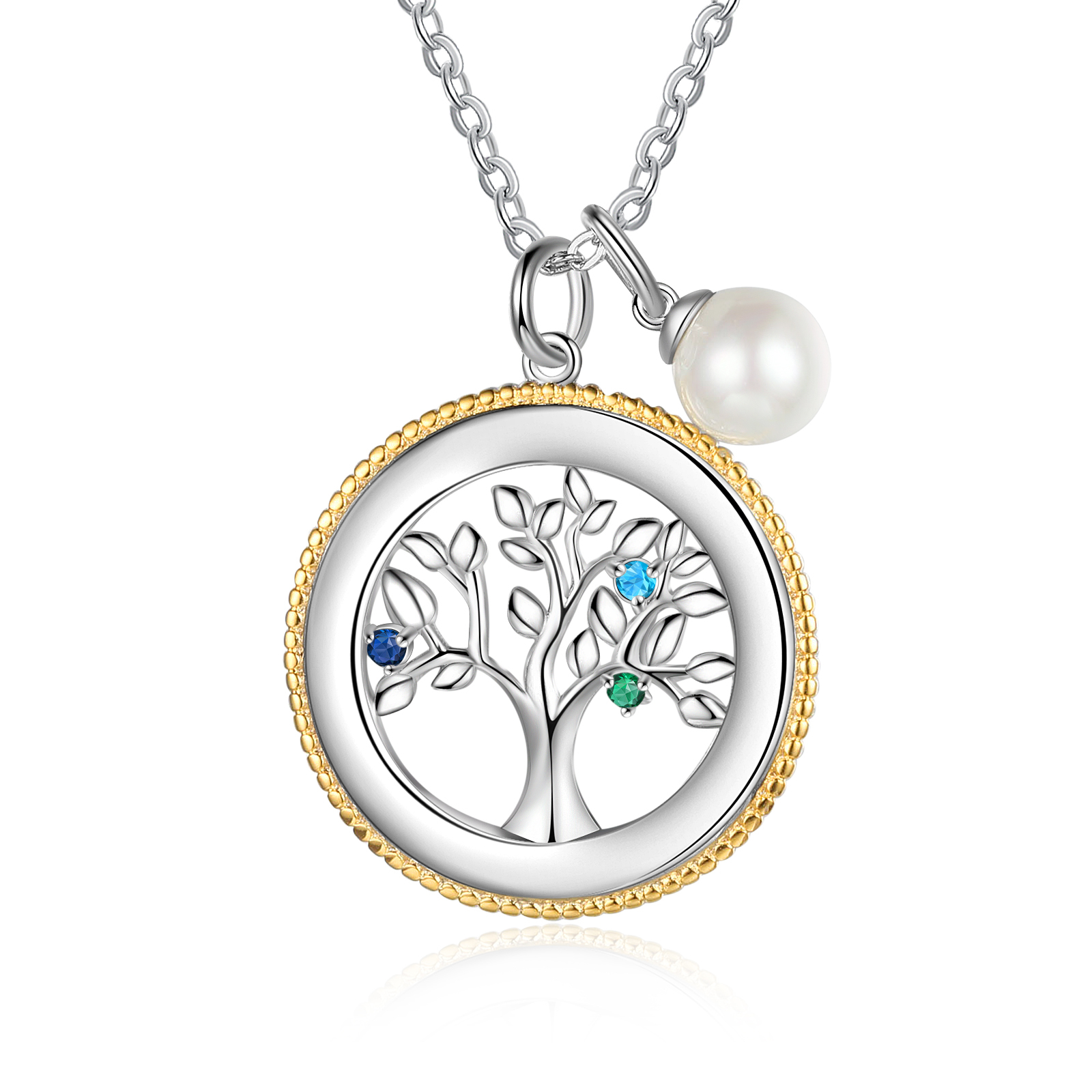 Personalised Family Tree Necklace With 3 Birthstones Engraved Names Necklace Gift For Women-Jessemade AU