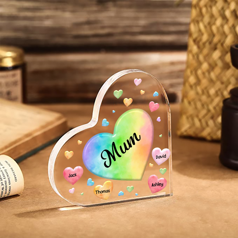 4 Names - Personalised Acrylic Heart Keepsake Custom Text Colourful Hearts Ornament Gift for Mother/Grandma-Jessemade AU