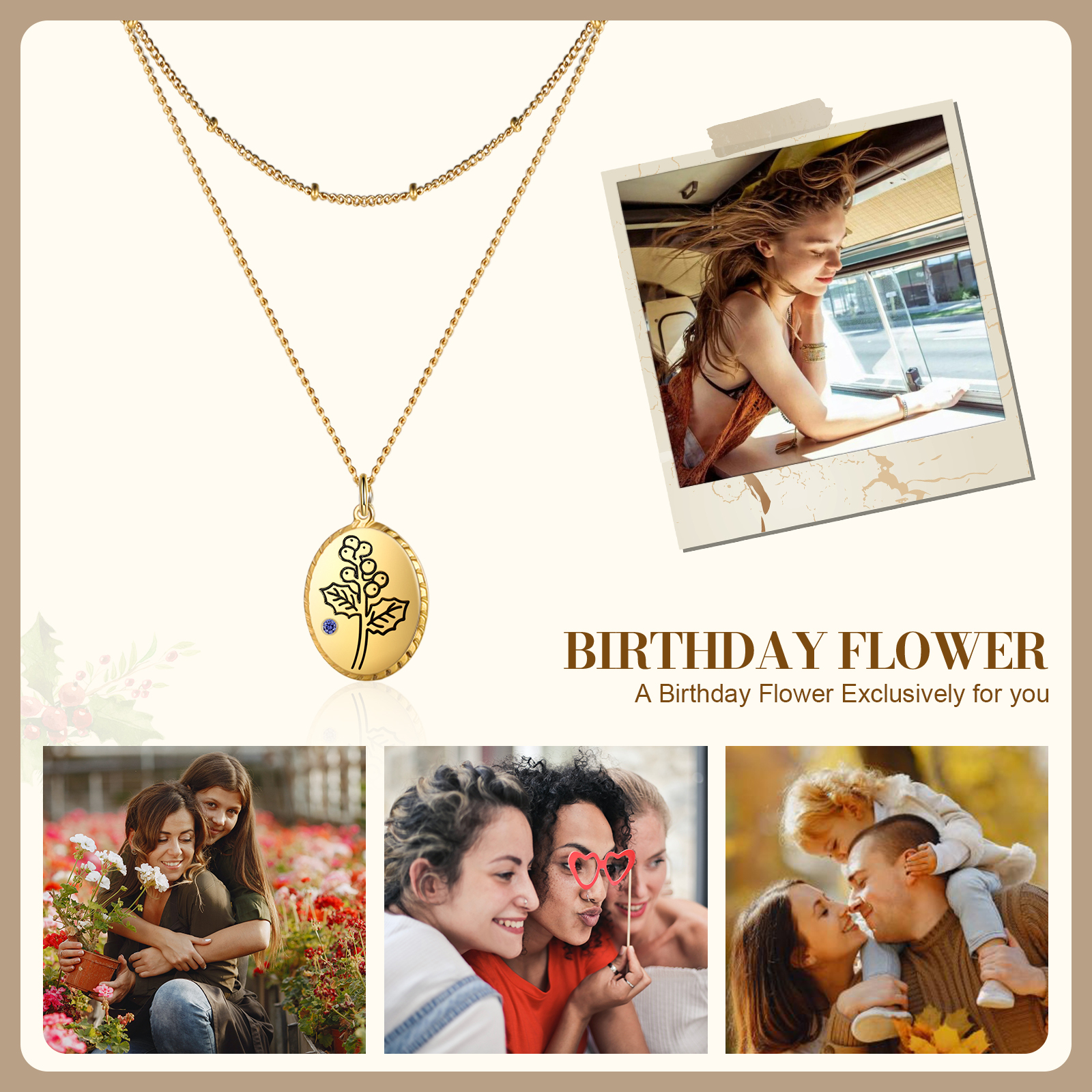 Personalised Double Layered Necklace With Birthstone Custom Birthflower Gift For Women-Jessemade AU