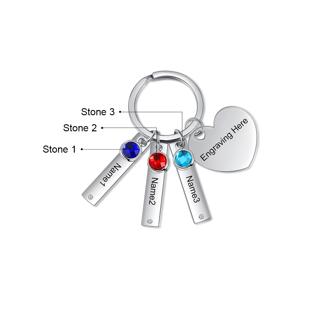 Personalised Birthstone Keychain Engraved 3 Names Keychain Gifts For Her-Jessemade AU