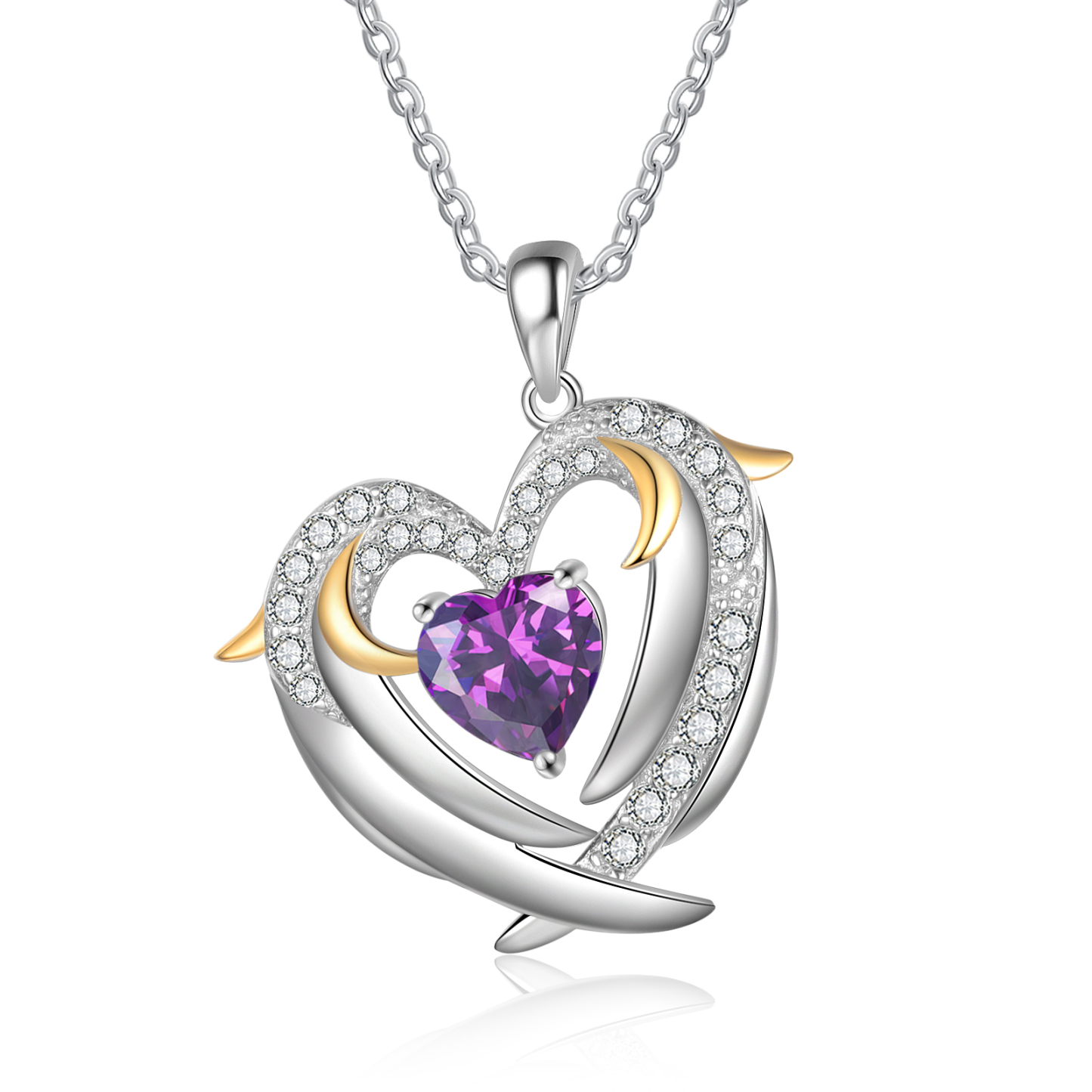 Personalised Heart Wings Necklace With 1 Birthstone Custom Names Necklace Gift For Her-Jessemade AU