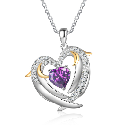 Personalised Heart Wings Necklace With 1 Birthstone Custom Names Necklace Gift For Her-Jessemade AU