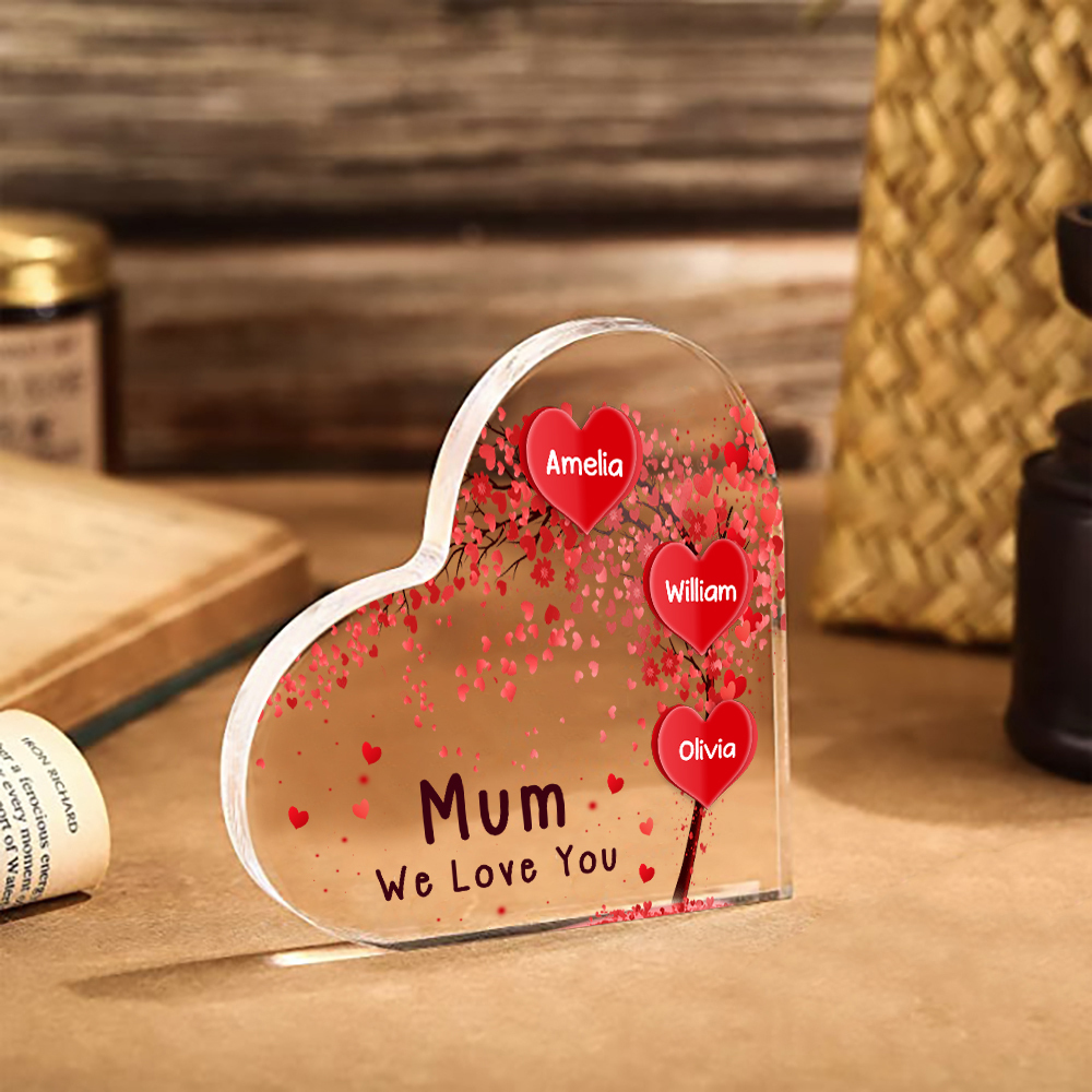 3 Names - Personalised Acrylic Heart Keepsake Custom Text Red Tree Ornaments Gifts for Grandma/Mother-Jessemade AU