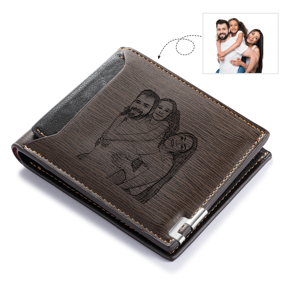 Personalised Leather Wallet Engraved Photo Short Purse Custom Folding Wallet Gifts For Him-Jessemade AU