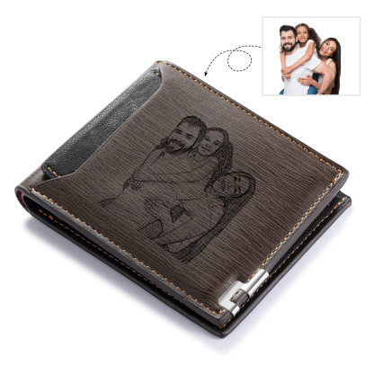 Personalised Leather Wallet Engraved Photo Short Purse Custom Folding Wallet Gifts For Him-Jessemade AU