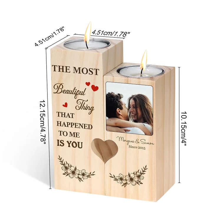 Personalised Couple Heart Candle Holder Engrave Photo Wooden Candlesticks Valentines Gift-Jessemade AU