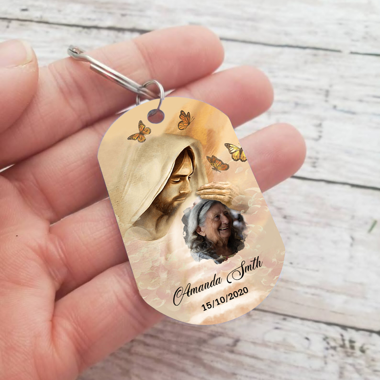 Memorial Photo Keychain Custom Name & Date Keyring Personalised Keychains - God Has You in His Arm, I Have You in My Heart-Jessemade AU