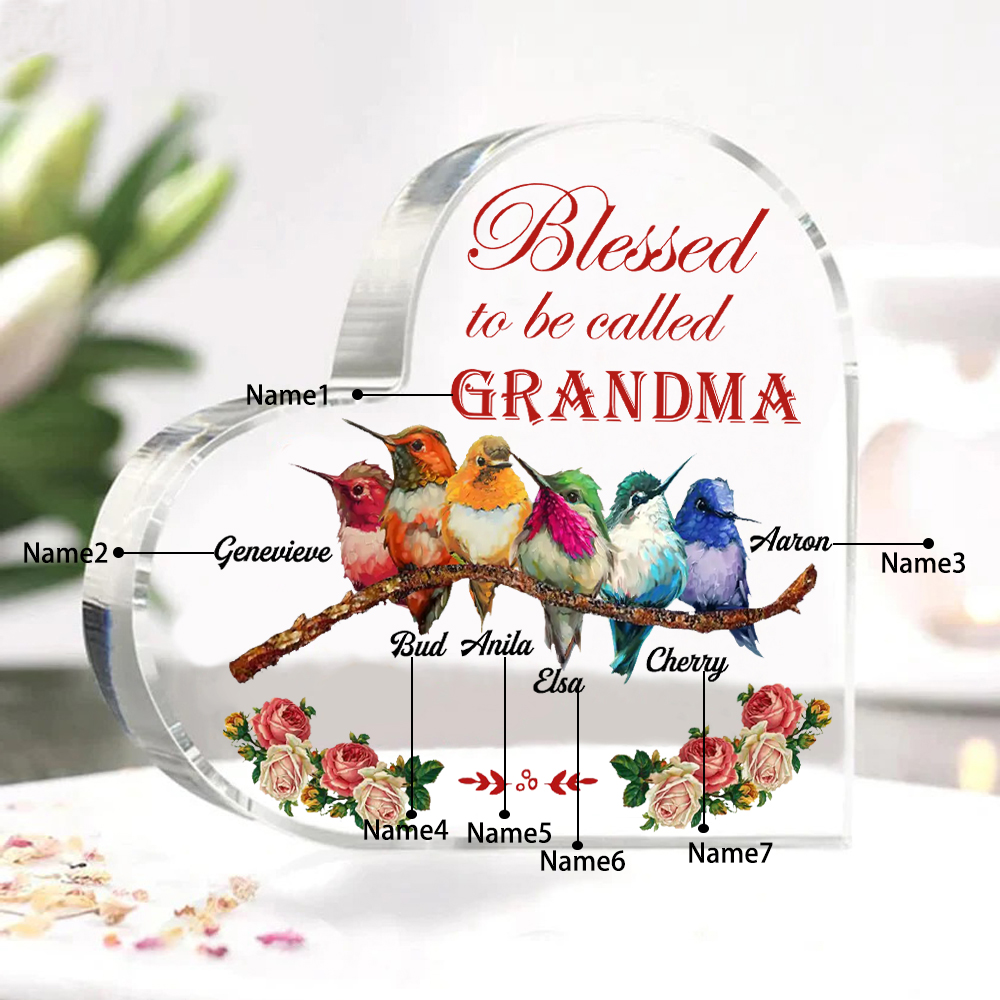 Acrylic Heart Keepsake Custom 7 Names Birds Decor Personalised Gifts for Grandma Mum-Jessemade AU