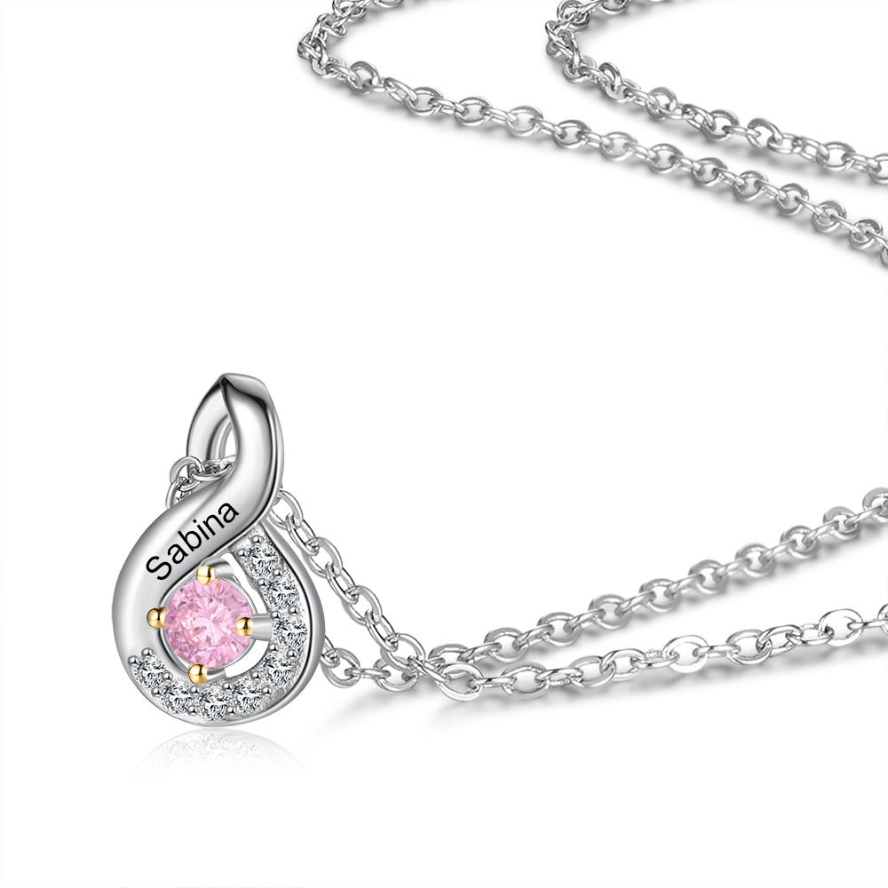 Personalised DNA Necklace With 1 Birthstone Engraved Names Gift For Women-Jessemade AU