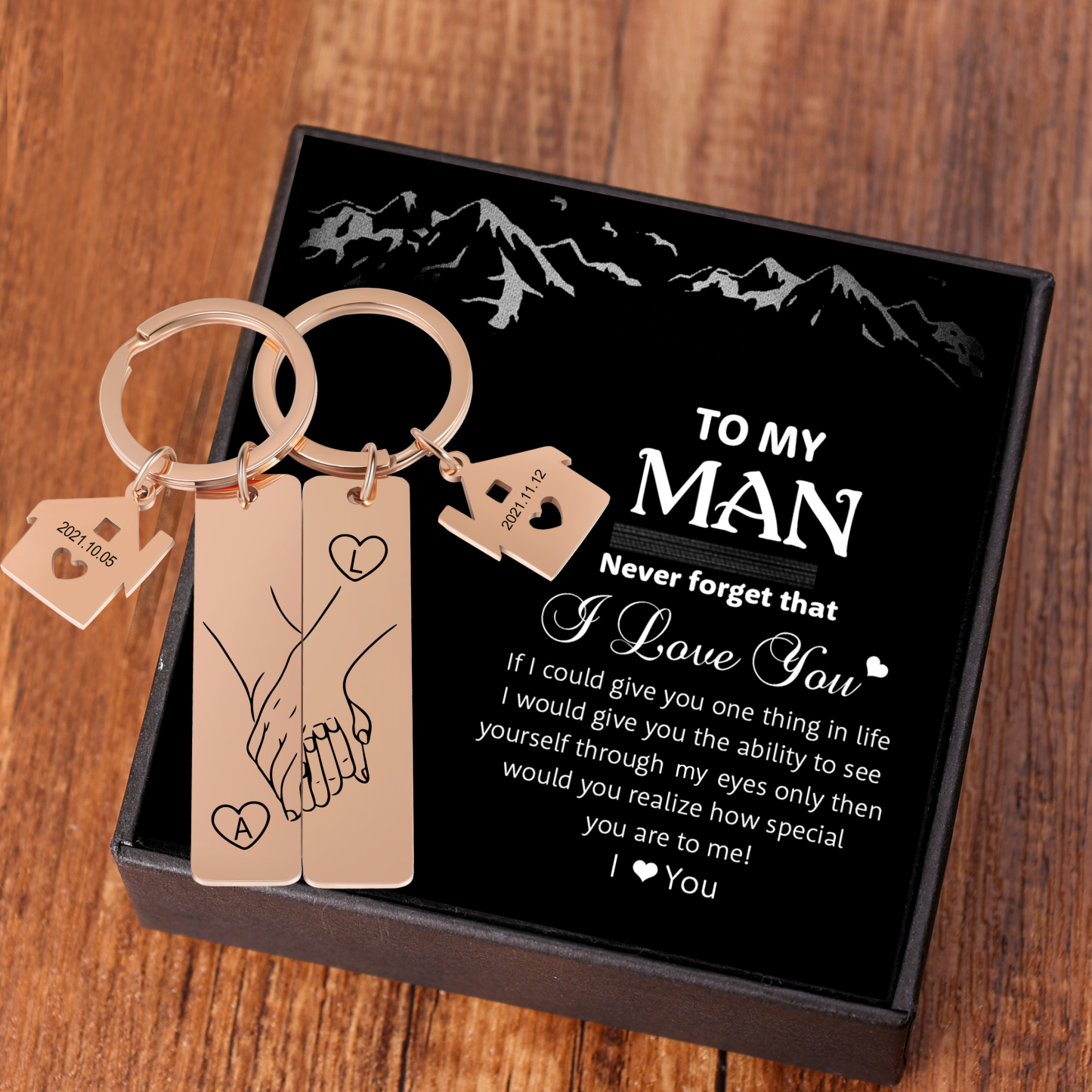 Holding Hands Couple Keychain Set Personalised Date Initial Matching Couple Gifts-Jessemade AU