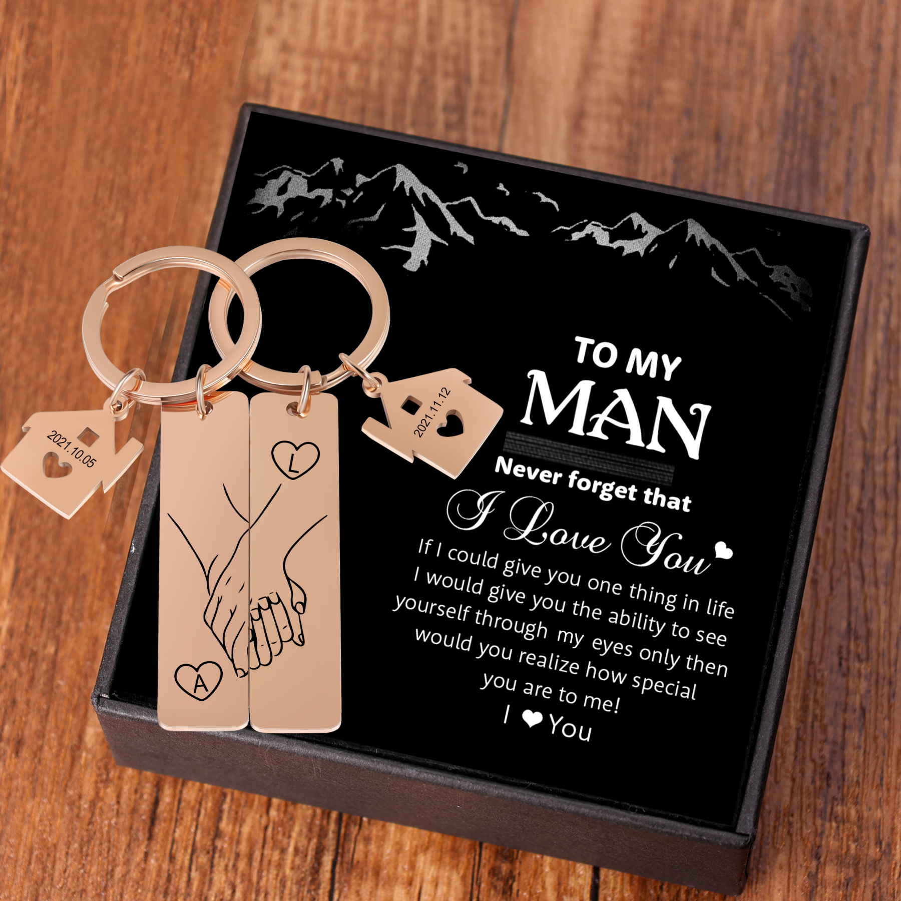 Holding Hands Couple Keychain Set Personalised Date Initial Matching Couple Gifts-Jessemade AU