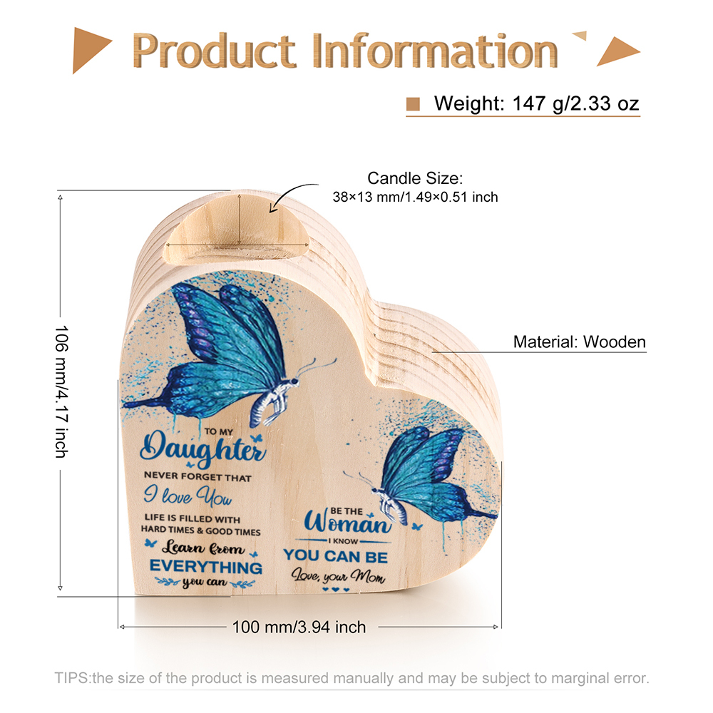 To My Daughter-Wooden Heart Candle Holder Butterfly Candlesticks "I Know You Can Be"-Jessemade AU