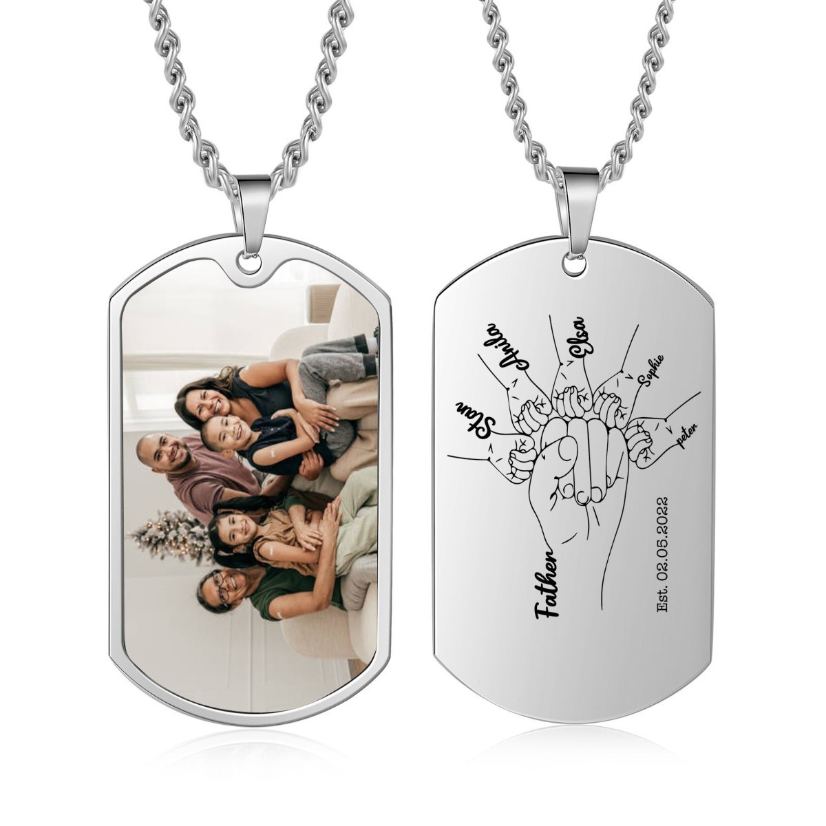 Custom Fist Bump Family Necklace with 5 Kids' Names Personalised Photo Dog Tag Necklace Father's Day Gifts-Jessemade AU