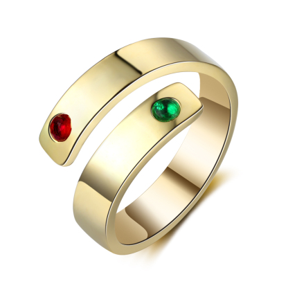 Personalised Ring With 2 Birthstones Engraved Names Ring Gift For Women-Jessemade AU
