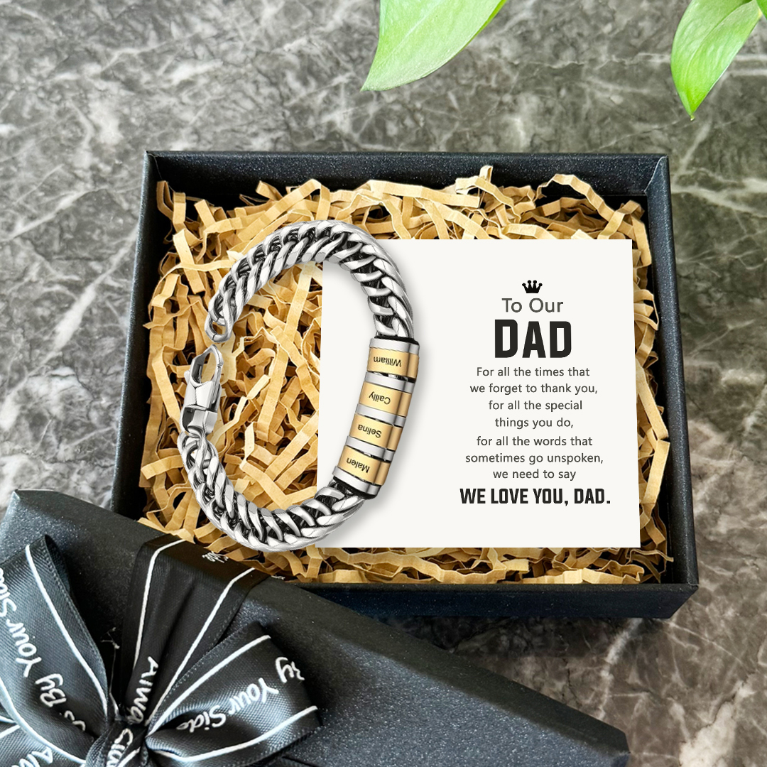 Personalised Cuban Chain Bracelet Custom 4 Names Beads Men's Bracelet-Jessemade AU