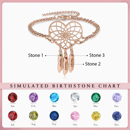 Personalised Heart Dream Catcher Bracelet with Birthstones Engrave 3 Names Gifts For Her-Jessemade AU