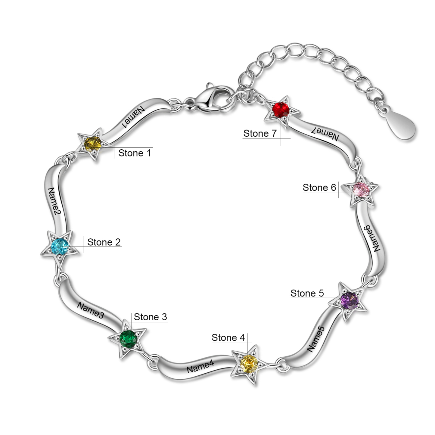 Personalised Star Bracelet With 7 Birthstones Custom Names Bracelet Gift For Women-Jessemade AU