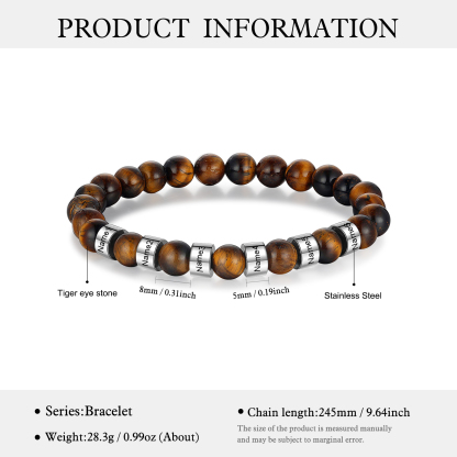 Brown Tiger Eye Bracelet Personalised Men's 6 Names Bracelet Gift For him-Jessemade AU