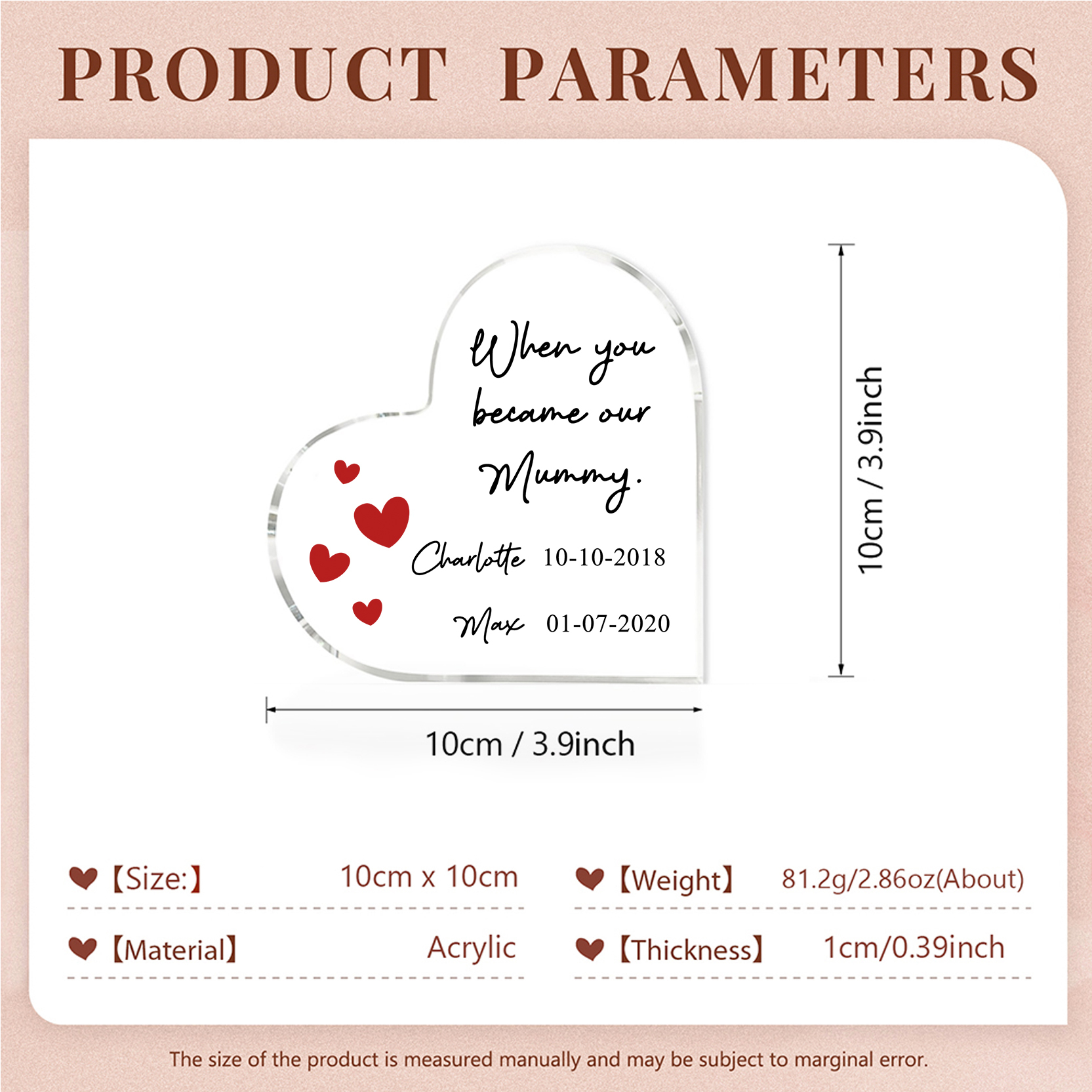Personalised Name Acrylic Heart Keepsake Custom 2 Texts Ornaments Gifts - When You Became Our Mummy-Jessemade AU