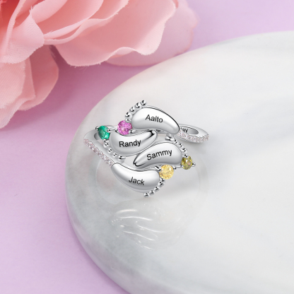 Personalised Baby Foot Ring With 4 Birthstones Engraved Names Ring Gift For Women-Jessemade AU