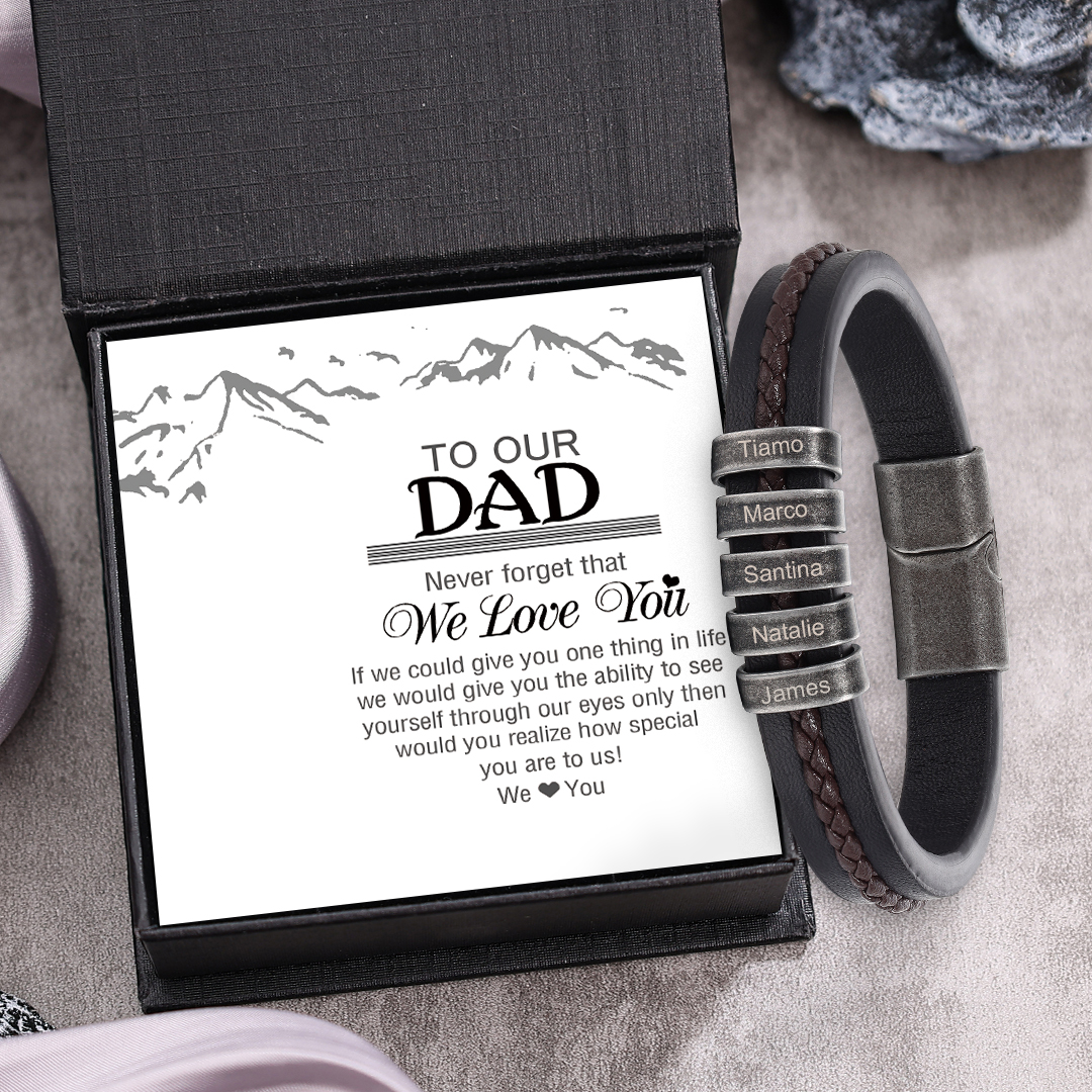 5 Names - Personalised Men's Leather Bracelet Custom Text Beaded Bracelets Vintage Gift for Him-Jessemade AU