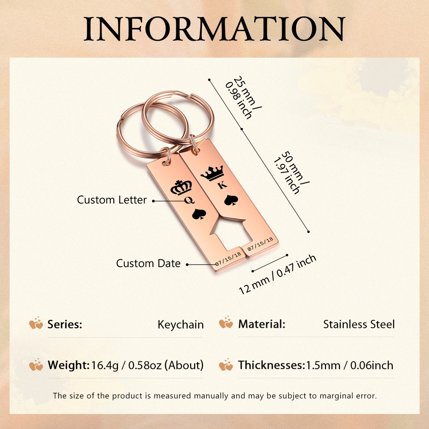 Personalised Couple Keychain Custom 2 Letters & 2 Dates Crown Keyring Valentine's Day Gift for Husband/Wife-Jessemade AU