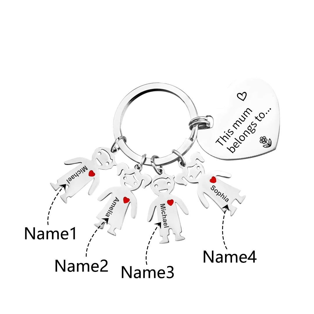 4 Names - Personalised Keychain with Kid Charm Engraved Names Keychain Heart Mother's Day Gift for Mum/Nan-Jessemade AU
