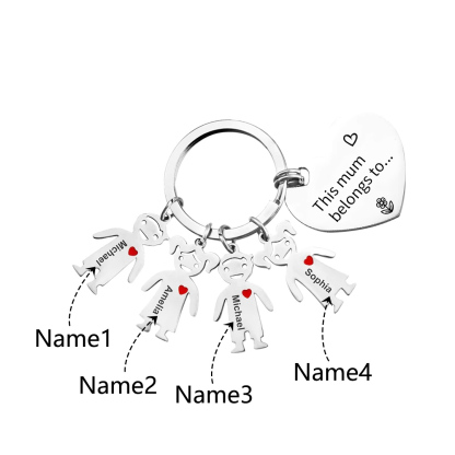 4 Names - Personalised Keychain with Kid Charm Engraved Names Keychain Heart Gift for Nan/Mum-Jessemade AU