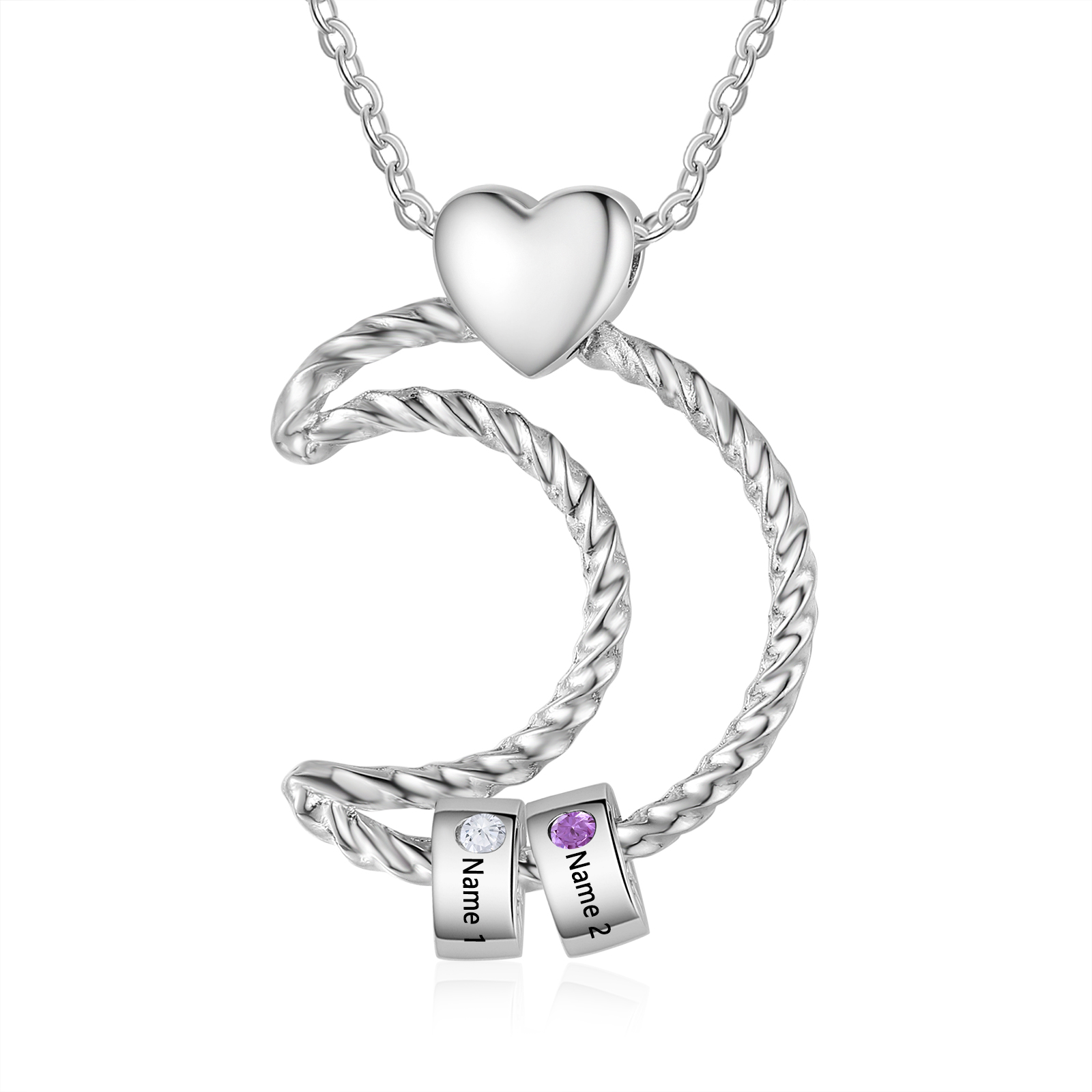 2 Names - Personalised Moon Pendant Necklace Custom Birthstones & Names Necklace Gift for Her-Jessemade AU