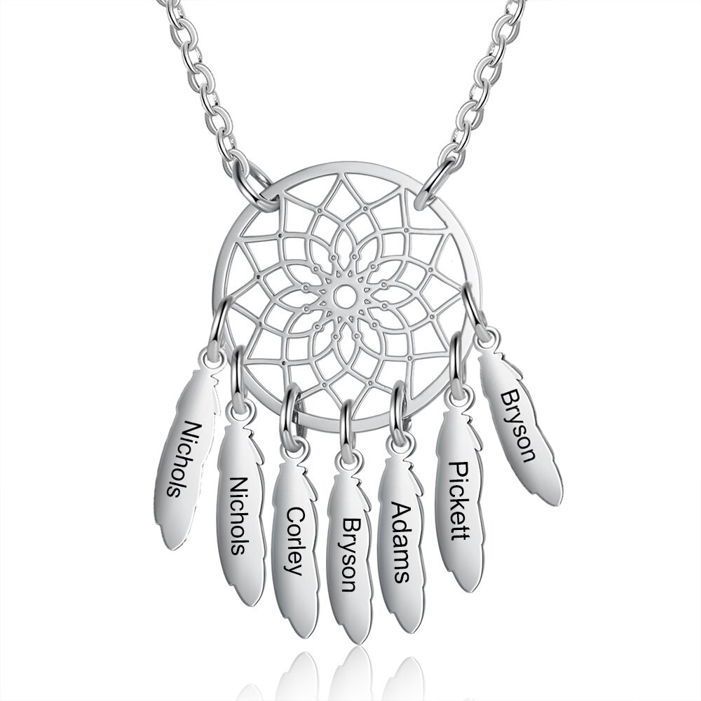 Personalised Retro Dream Catcher Necklace Engraved 7 Names Gift For Women-Jessemade AU