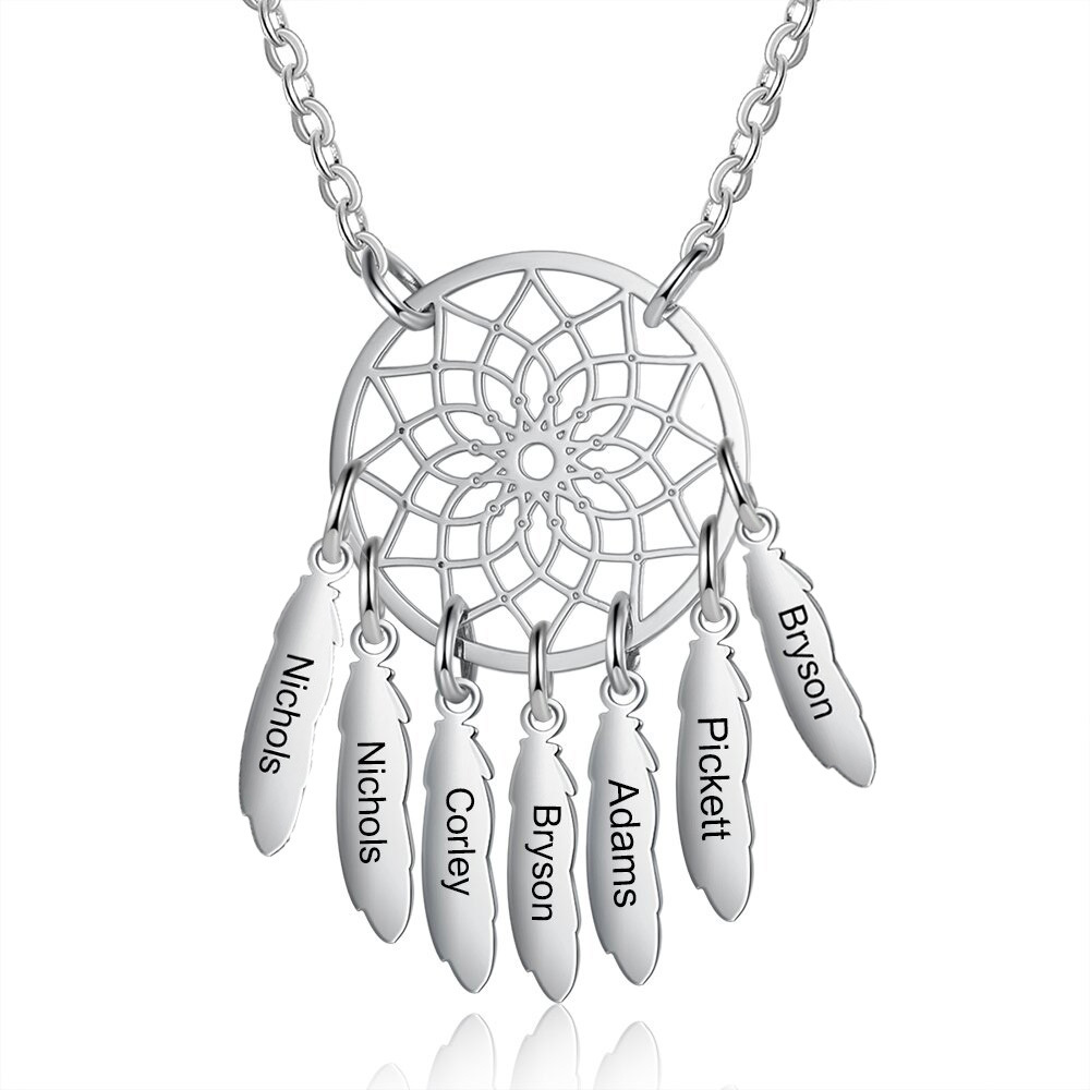 Personalised Retro Dream Catcher Necklace Engraved 7 Names Gift For Women-Jessemade AU