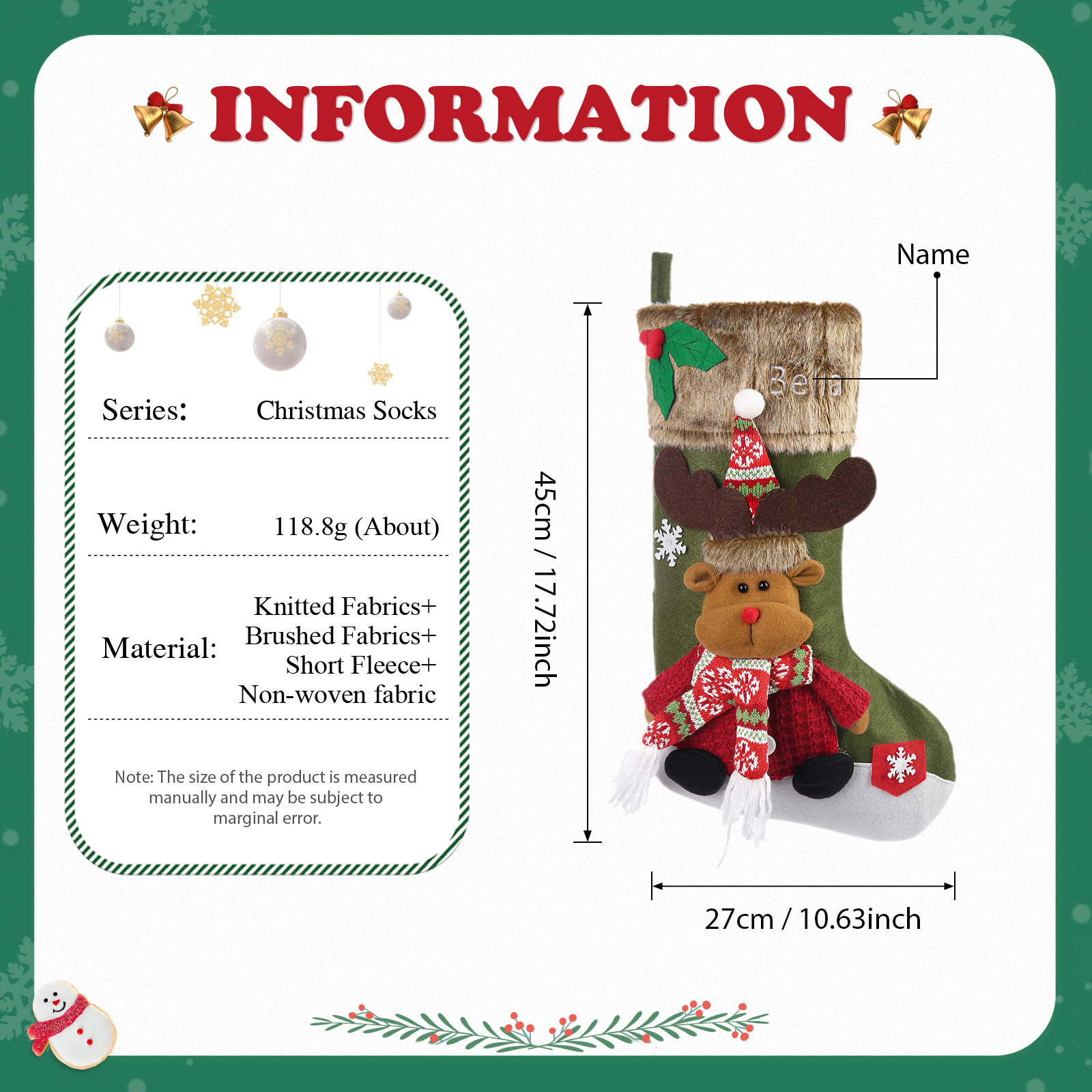 Personalised Christmas Stockings Ornaments Custom 1 Name Christmas Socks Gifts for Family Friends-Jessemade AU