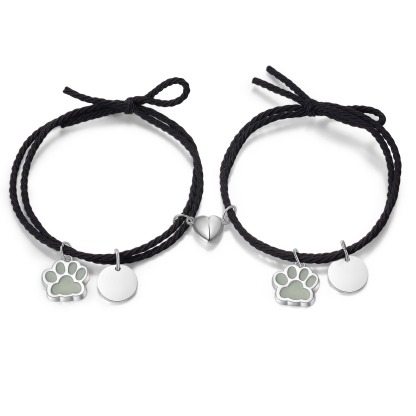 Personalised Couple Bracelets Engraved 2 Names Dog Paw Fluorescent Bracelet Magnetic Bracelet Gifts For Him/Her-Jessemade AU