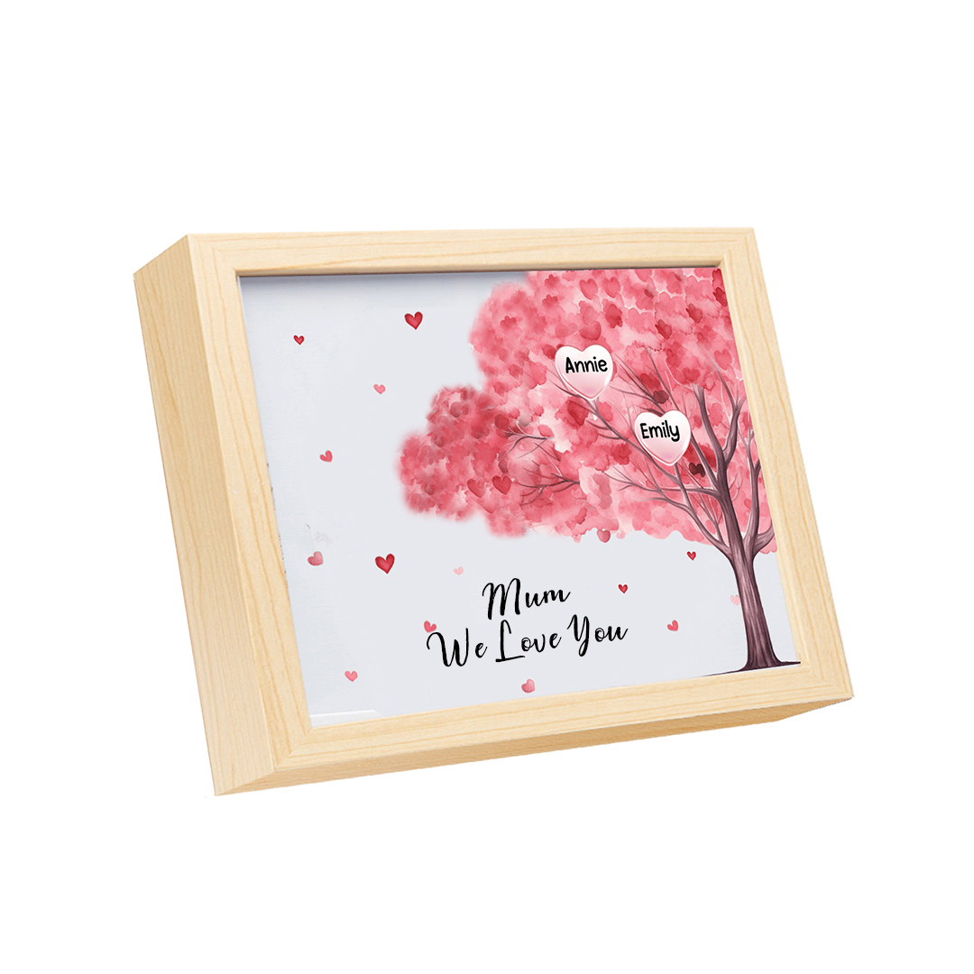 Personalised Frame Night Light Custom 1 Text & 2 Names Pink Family Tree Ornament Gifts for Mother/Grandma-Jessemade AU