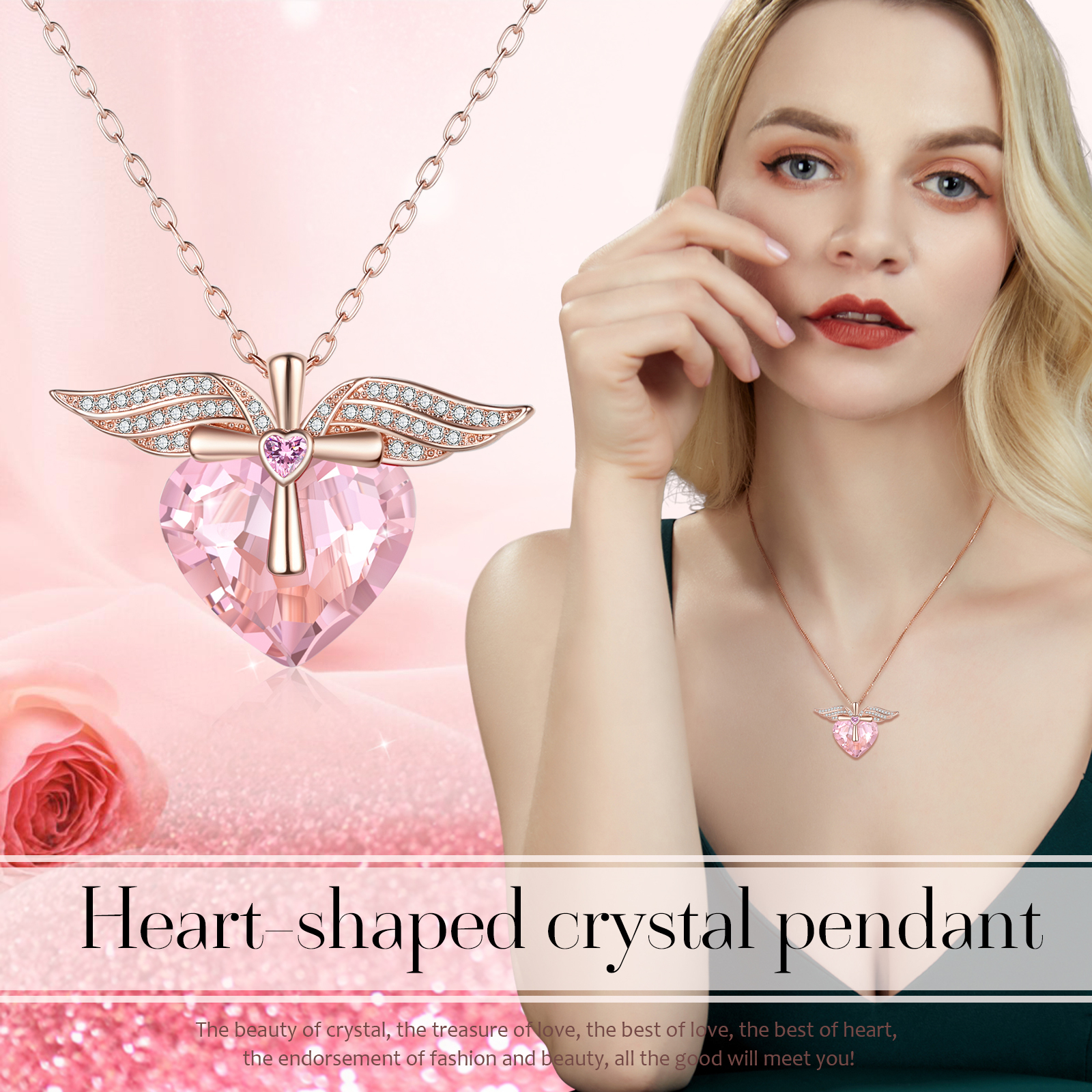 Heart-shaped Crystal Necklace Birthstone Necklace Gifts For Her-Jessemade AU