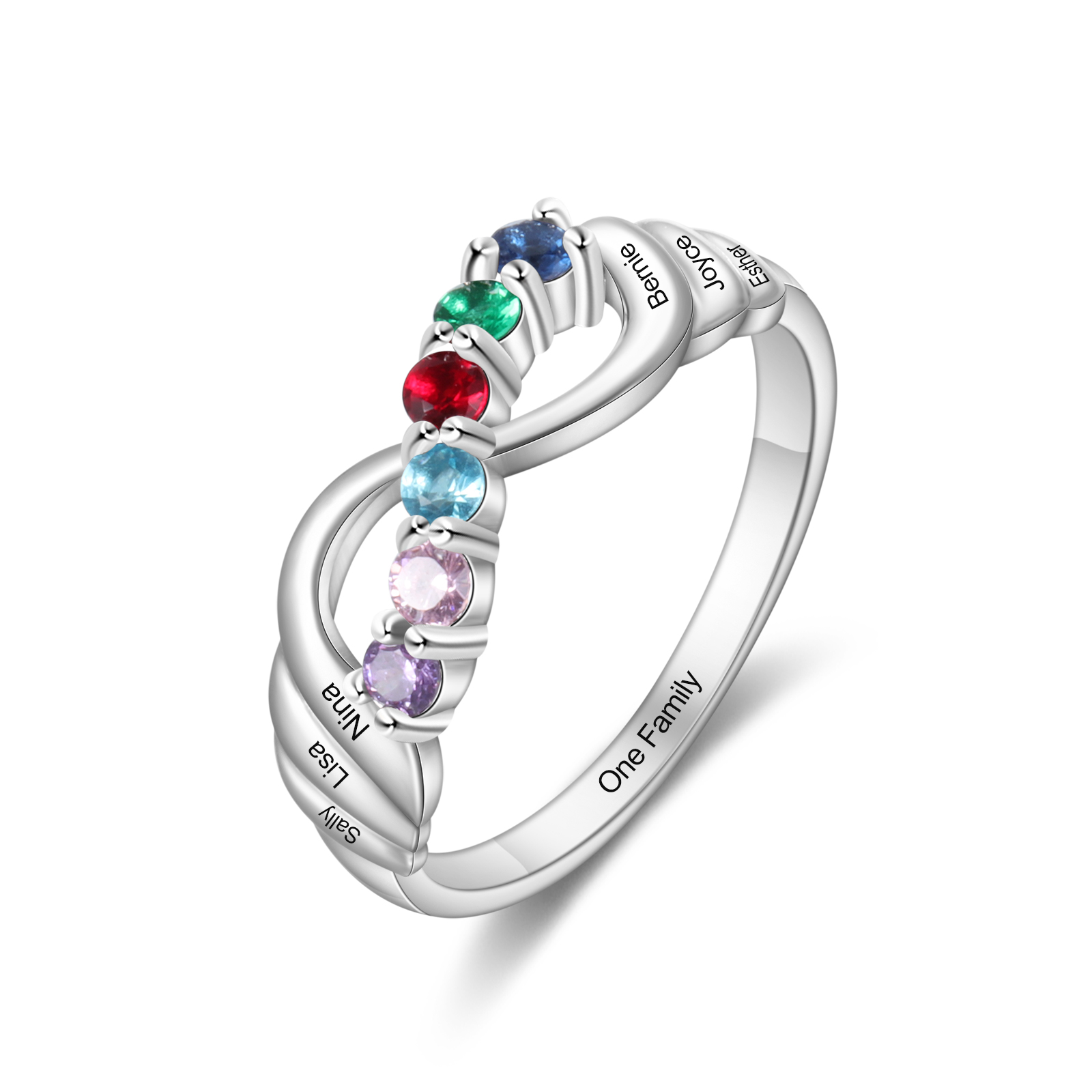 Personalised Mothers Ring With 6 Birthstones Engraved Names Ring Gift For Women-Jessemade AU
