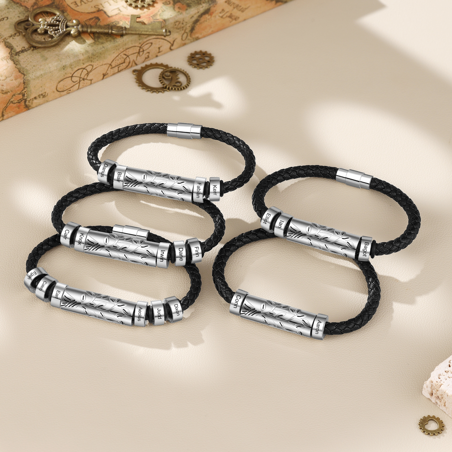 Personalised Men Leather Braided Bracelet Custom 2 Names Bracelet For Him-Jessemade AU