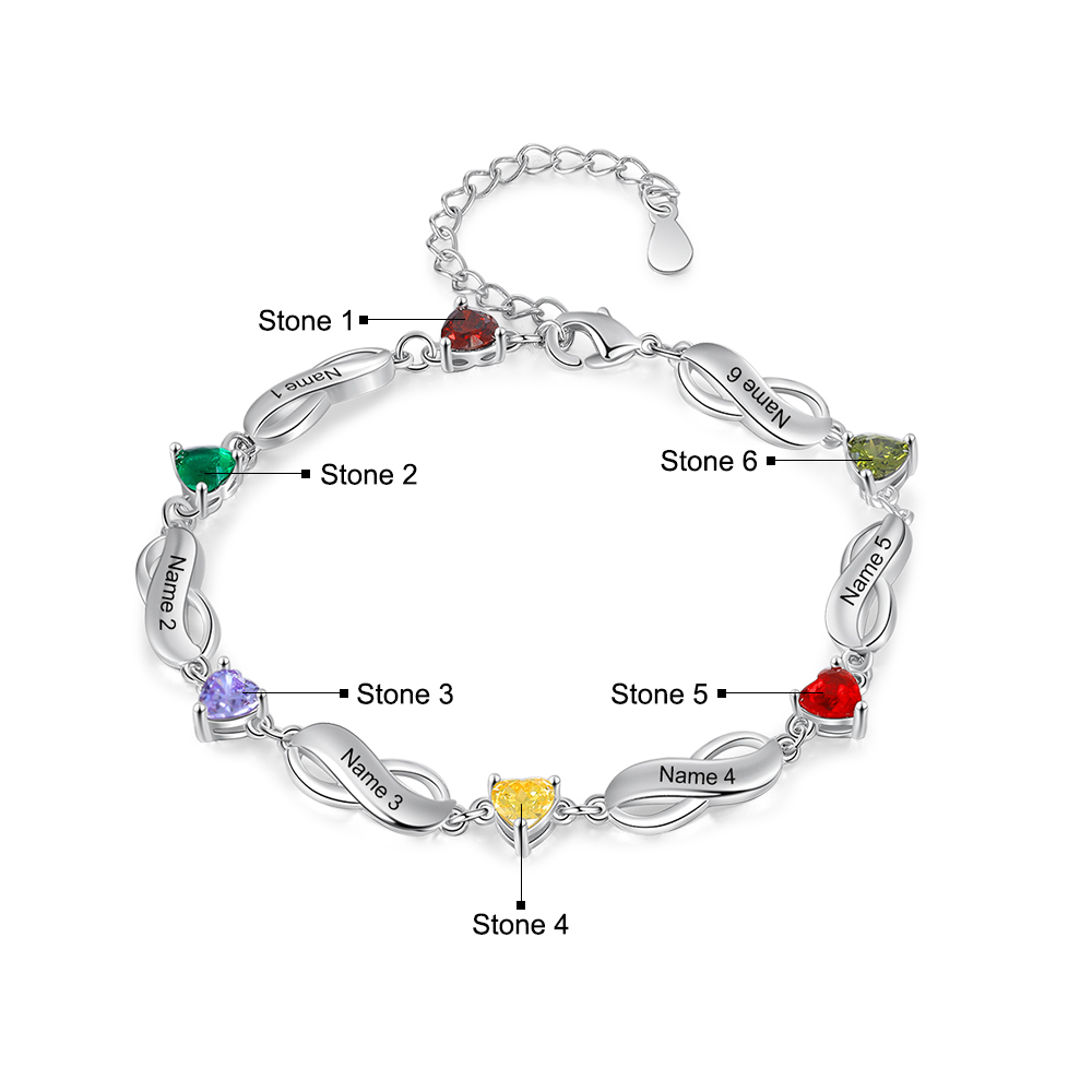 Personalised Bracelet With 6 Birthstones Engraved Names Bracelet Gift For Women-Jessemade AU