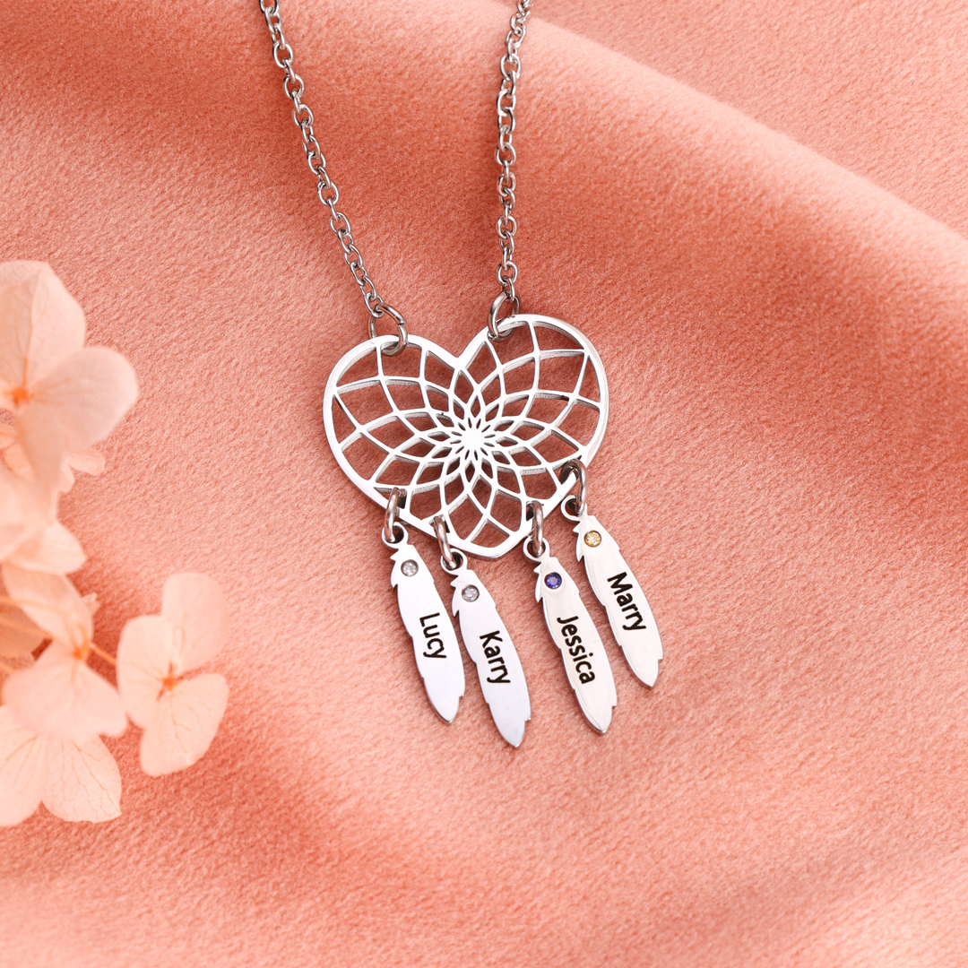 Personalised Dream Catcher Necklace With Birthstones Custom 4 Names Necklace Gifts For Her-Jessemade AU