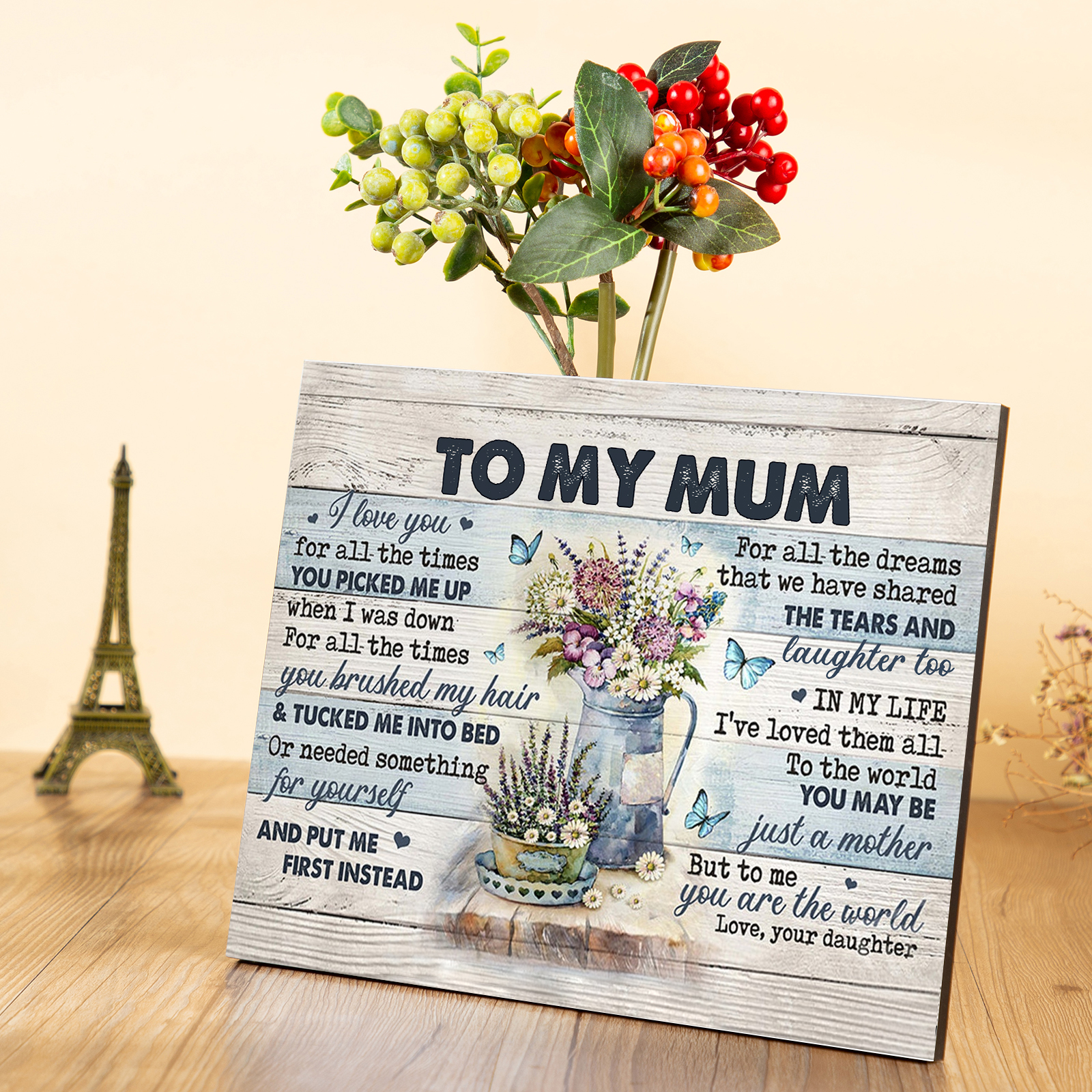 To My Mum Flowers Picture Board Daughter To Mother Keepsake Wood Signs Photo Frame-Jessemade AU