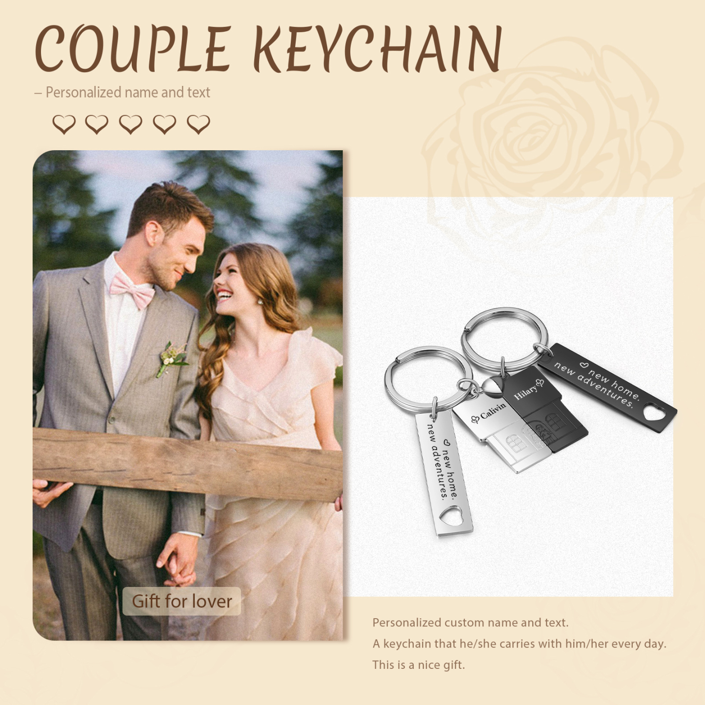 Personalised New Home Keychain Customised 2 Names & Texts Keyring Matching Gifts for Couples-Jessemade AU