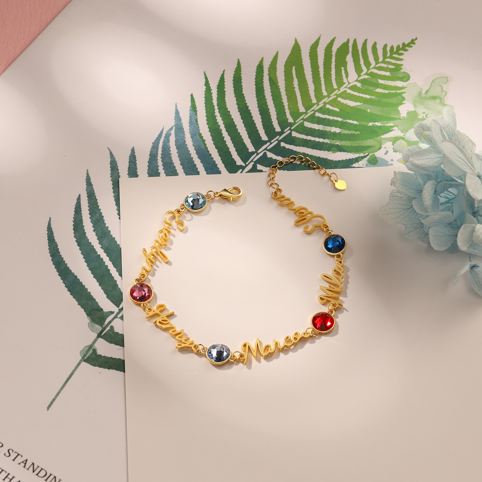 Personalised Bracelet With Birthstone Custom 5 Names Bracelet Gift For Women-Jessemade AU