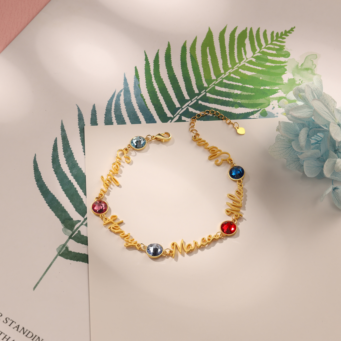 Personalised Bracelet With Birthstone Custom 5 Names Bracelet Gift For Women-Jessemade AU