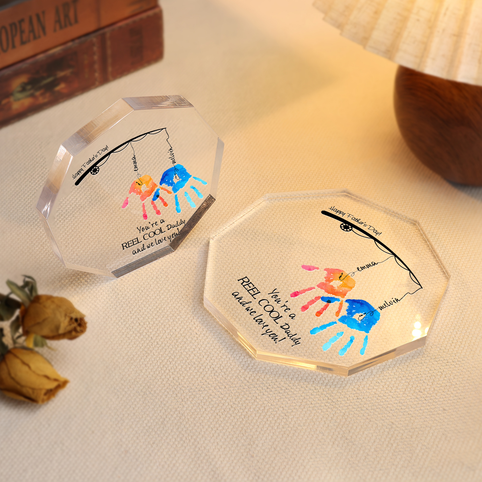 Personalised Acrylic Nine-Sided Shape Plaque Custom 2 Names Fishing Ornaments - You're A Real Cool Daddy And We Love You-Jessemade AU